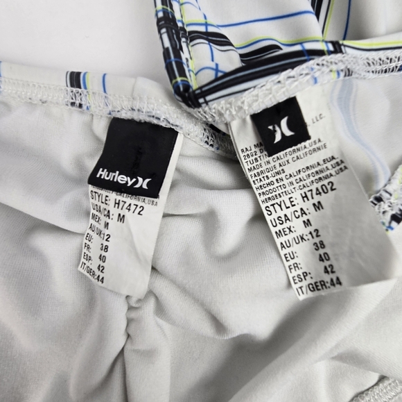 HURLEY Y2K Swim Suit Strapless Bikini Scrunch Butt White Multicolor Women Size M - Picture 10 of 13